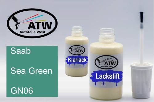 Saab, Sea Green, GN06: 20ml Lackstift + 20ml Klarlack - Set, von ATW Autoteile West.